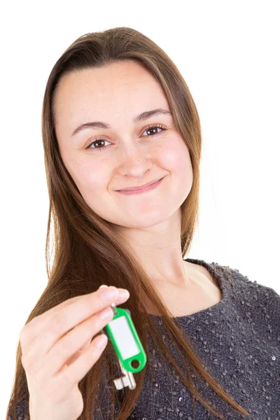 Meisje Vrij Tonen Huis Huis Knop Ingedrukt Stockfoto