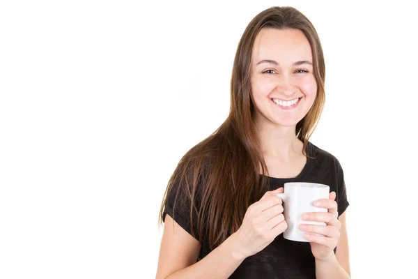 Menina Adolescente Bonita Com Uma Caneca Quente Chá — Fotografia de Stock
