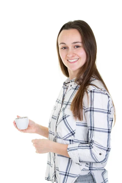 Mujer Joven Bonita Con Taza Café —  Fotos de Stock