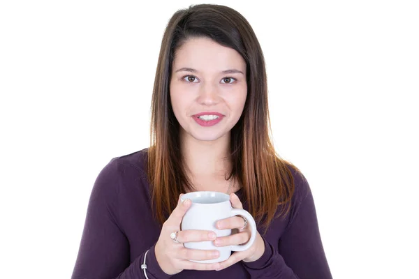 Portrait Young Woman Cup Tea Coffee — Stock Photo, Image