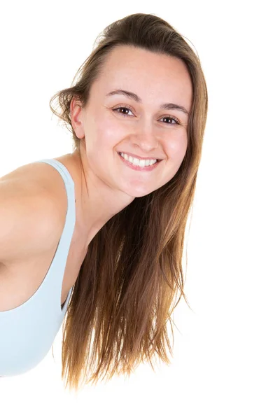 Ajuste Joven Mujer Retrato Sonriente Sujetador Deportivo — Foto de Stock