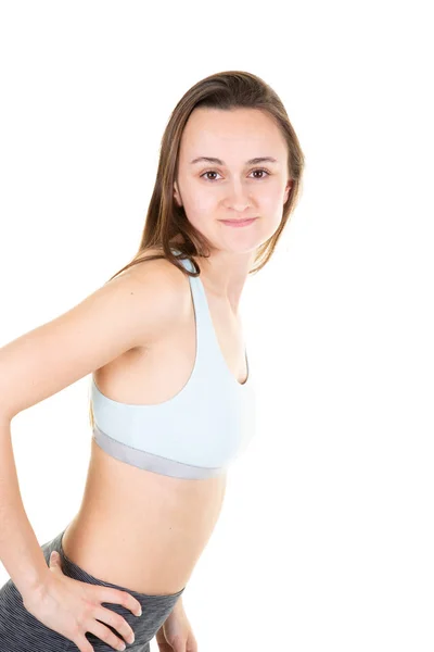 Ung Sportig Kaukasiska Kvinnlig Modell Isolerad Vit Bakgrund — Stockfoto