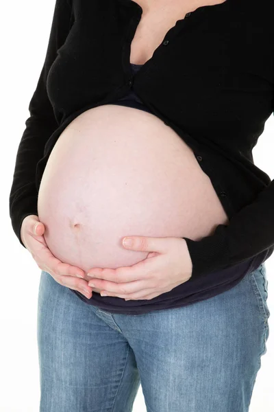 健康怀孕概念孕妇抱着她的胃 — 图库照片