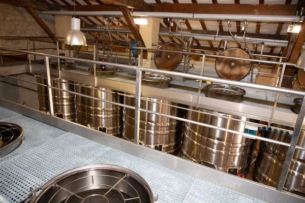 Stainless Steel Wine Vats Row Winery — Stock Photo, Image