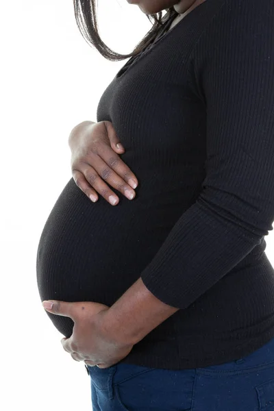 Silueta Cerca Retrato Hermosa Embarazada Afroamericana Mujer —  Fotos de Stock