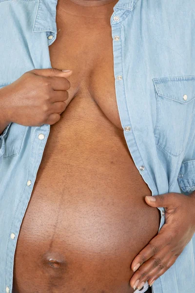 Těhotná Žena Africké Černé Břicho Tuňáci — Stock fotografie