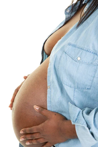 Young Pregnant Black Woman Touching Her Belly — Stock Photo, Image