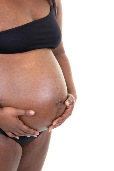 Embarazada Mujer Africana Origen Americano Negro Sosteniendo Vientre —  Fotos de Stock