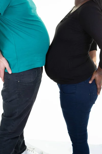 African American Těhotná Pár Břicho Stomch Muž Kavkazské Černá Žena — Stock fotografie