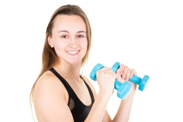 Entrenamiento Deportivo Mujer Atlética Haciendo Fitness Con Mancuerna — Foto de Stock