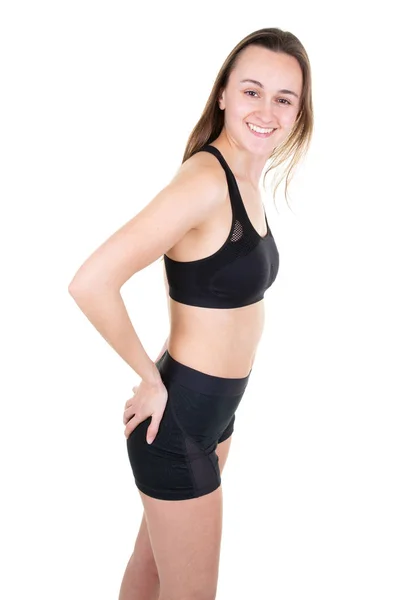 Schöne Junge Schlanke Frau Posiert Sportkleidung Sinnliches Fitness Modell Mit — Stockfoto