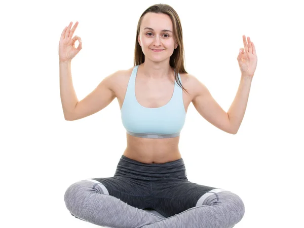 Bastante Delgada Joven Haciendo Ejercicio Yoga Fitness — Foto de Stock