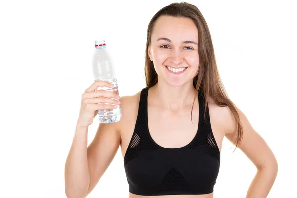 Belle Athlète Remise Forme Jeune Femme Repos Eau Potable Après — Photo