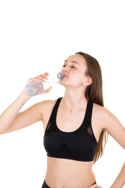 Mujer Deportista Fitness Beber Botella Agua — Foto de Stock