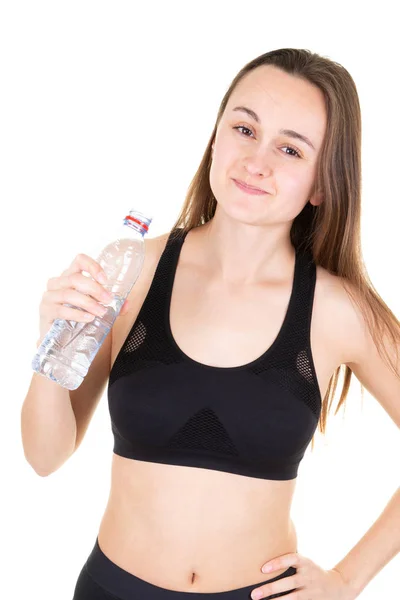 Femme Jeune Athlète Sport Prend Une Pause Bouteille Eau Potable — Photo