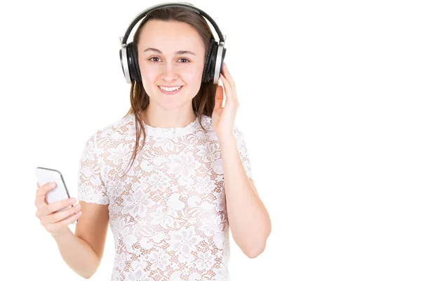 Adolescente Écoute Musique Avec Écouteurs — Photo