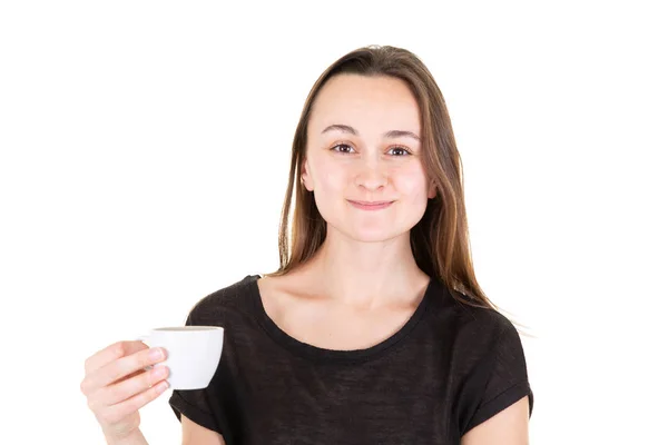 Portrait Young Woman Cup Coffee — Stock Photo, Image