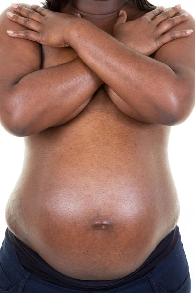 Close Belly Portrait Beautiful Pregnant African American Woman — Stock Photo, Image
