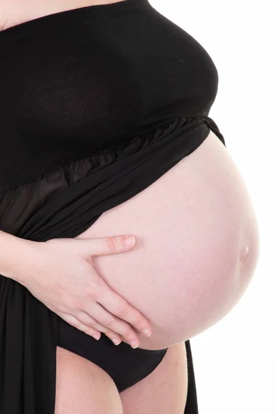 Manos Vientre Una Mujer Embarazada Aislada — Foto de Stock