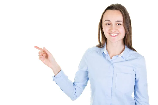 Mujer Joven Sobre Pared Blanca Sonriendo — Foto de Stock