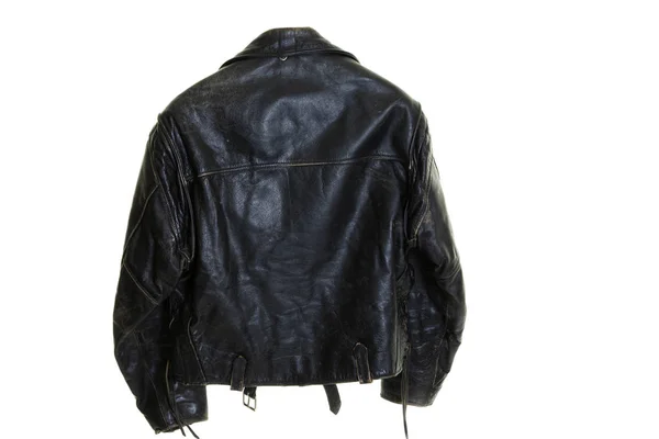 Back View Black Used Leather Bikers Jacket Shot Rear — Stock Photo, Image