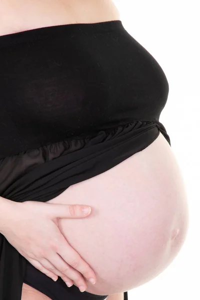 Profil Břicho Těhotné Ženy Izolovaných Bílém Pozadí — Stock fotografie