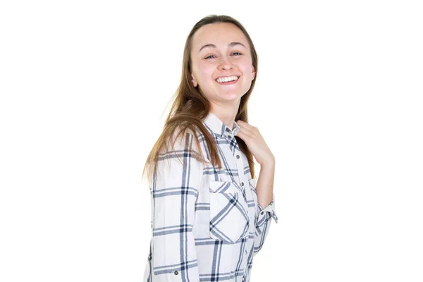 Mujer Feliz Riendo Sonriendo Con Una Sonrisa Perfecta Dientes Blancos — Foto de Stock