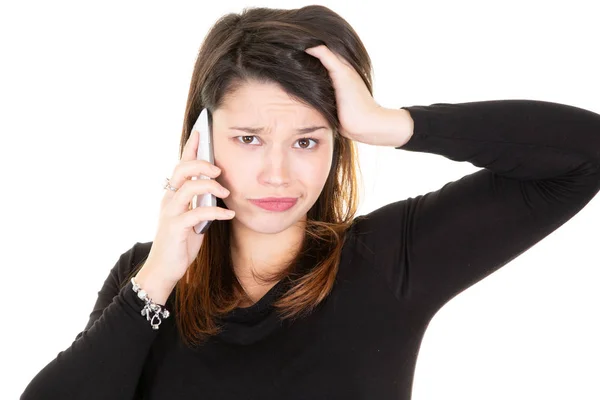 Retrato Una Joven Frustrada Hablando Por Teléfono —  Fotos de Stock