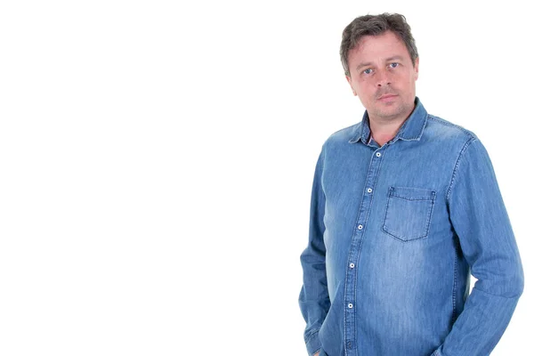 Zakenman Casual Knappe Man Jean Shirt Geïsoleerd Een Witte Achtergrond — Stockfoto