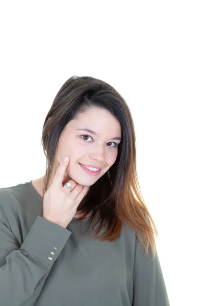 Bonita Cara Mujer Aislada Sobre Fondo Blanco — Foto de Stock