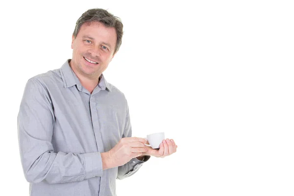 Knappe Man Met Warm Kopje Koffie — Stockfoto