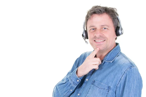 Representante Del Hombre Del Servicio Auriculares Del Cliente Hablando Por —  Fotos de Stock