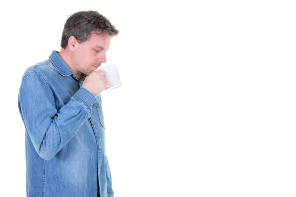 Chico Guapo Hombre Maduro Tomando Café — Foto de Stock