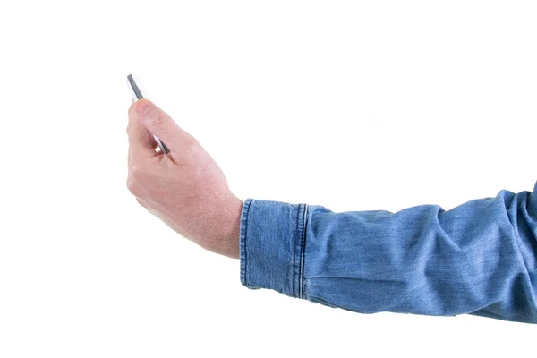 Mužná Ruka Držící Telefon Smartphone Mobil Prostorem Pro Kopírování Velikost — Stock fotografie