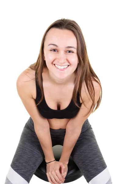 Retrato Uma Mulher Fitness Feliz Corpo Desportivo — Fotografia de Stock