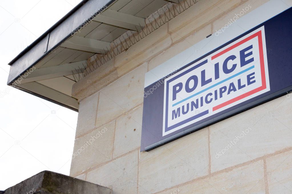 Sign of police municipale means in french Municipal police sign of local police of town and city in France