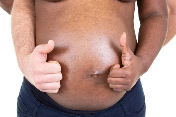 Karışık Yarış Çift Göbek Hamile Kadın Siyah Beyaz Adam Ile — Stok fotoğraf