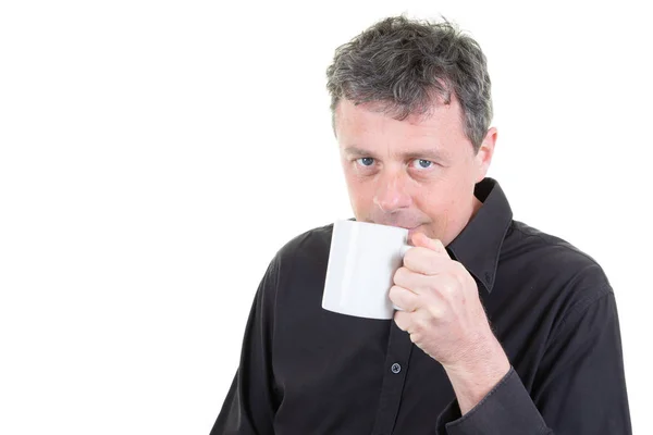 Man Office Attire Holding Drinking Coffee Mug — Stock Photo, Image