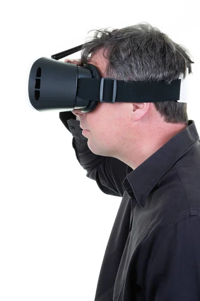 Perfil Del Hombre Usando Auriculares Realidad Virtual —  Fotos de Stock
