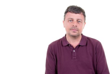 studio portrait of happy handsome man in white background and copy space clipart