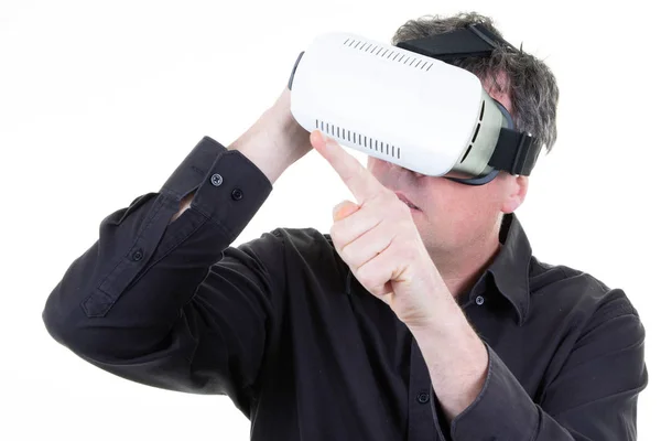 Hombre Negocios Disfrutar Con Gafas Realidad Virtual Aisladas Sobre Fondo —  Fotos de Stock