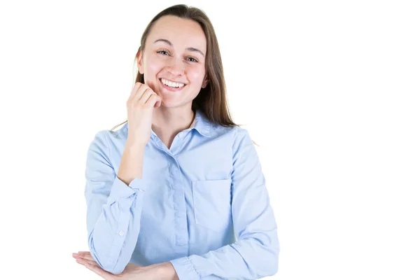 Retrato Feliz Sonriente Joven Negocio Hermosa Mujer Aislado Sobre Fondo — Foto de Stock