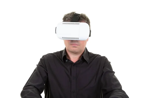 Hombre Jugar Gafas Dispositivo Tecnología Realidad Virtual Con Gafas Auriculares —  Fotos de Stock