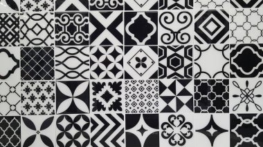 Vintage seramik karo doku siyah ve beyaz Türk seramik karo duvar arka planı