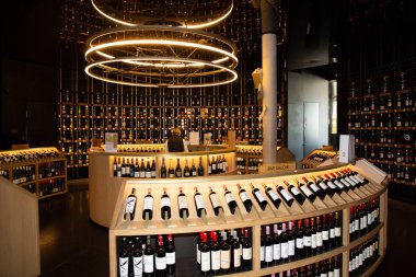 Bordeaux Nouvelle Aquitaine / Fransa - 03 28 2019 : Bordeaux şarap müzesine du Vin Şarap dükkanı