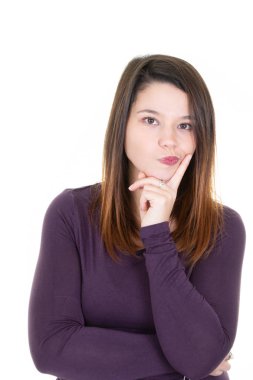young woman with mouth in grimace pensive clipart