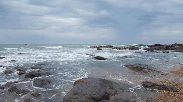 beach landscape in Brittany France in rising tide