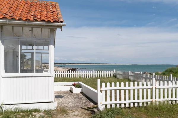 White Beach House Sunrise Cap Horret Gironde France — стоковое фото