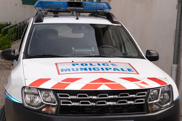 Fechar Francês Polícia Sinal Cidade Carro Polícia Municipale Significa Cidade — Fotografia de Stock