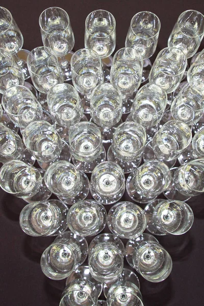 Top View Lot Wine Glasses Row Catering Background Concept — Stock Photo, Image